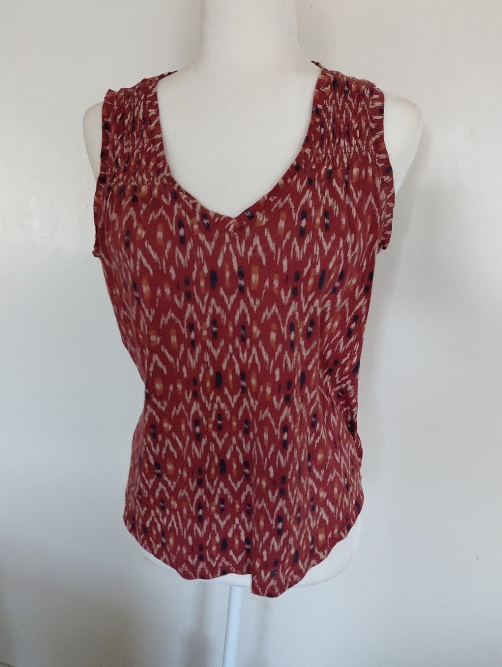 Lucky Brand Womens Maroon Printed V- Neck Tank Top Size S 4-6